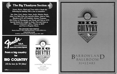 Barrowlands Ballroom 31/12/83 Programme outer pages