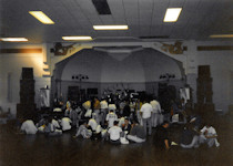 Inside, looking at the stage